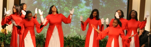 The Sign Language team ministers to the congregation