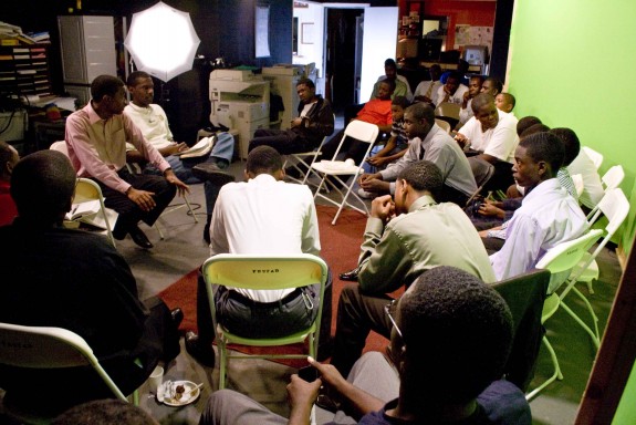 Young men meet at Focus Media studios